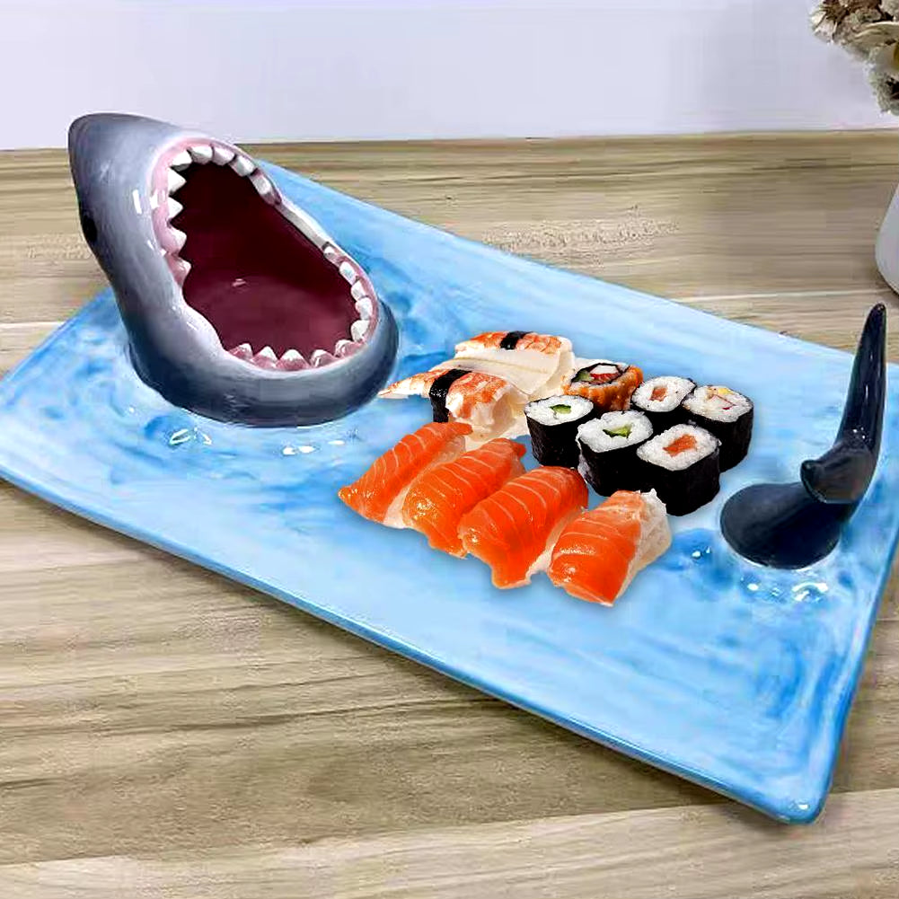 Japanese Internet Celebrity Seaside Shark Ceramic Plate - Dumpling and Sushi Serving Dish for Elegant Kitchen Decor