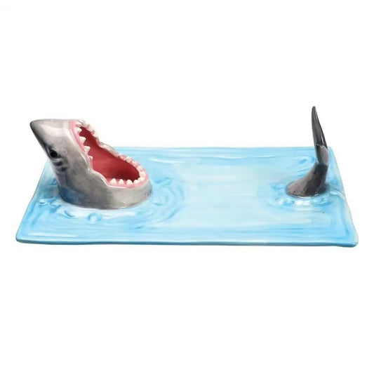 Japanese Internet Celebrity Seaside Shark Ceramic Plate - Dumpling and Sushi Serving Dish for Elegant Kitchen Decor