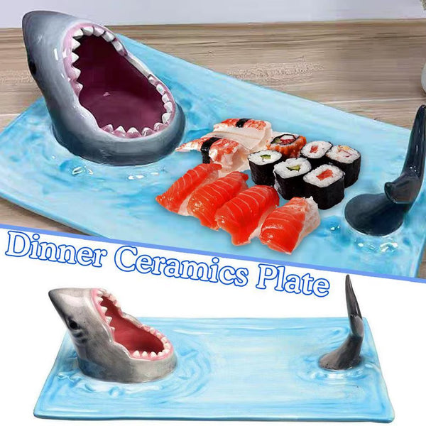 Japanese Internet Celebrity Seaside Shark Ceramic Plate - Dumpling and Sushi Serving Dish for Elegant Kitchen Decor