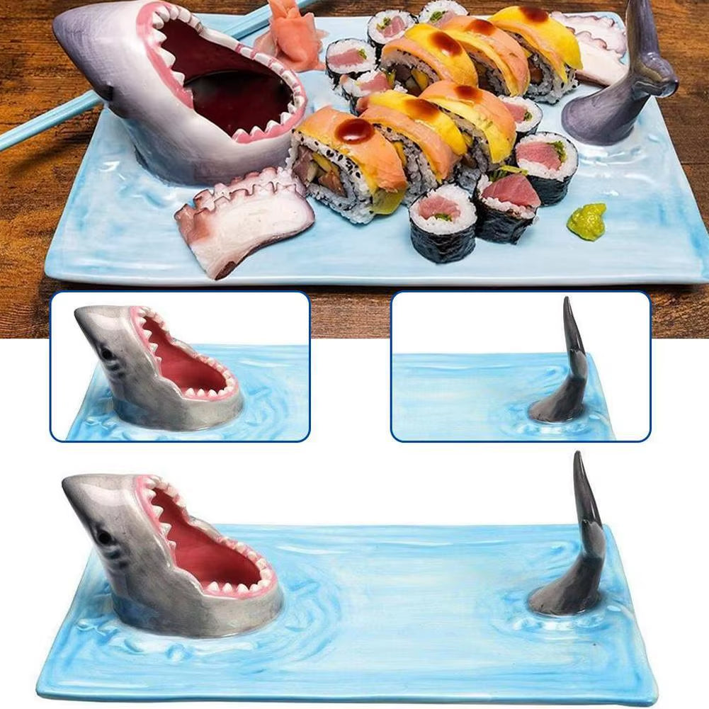 Japanese Internet Celebrity Seaside Shark Ceramic Plate - Dumpling and Sushi Serving Dish for Elegant Kitchen Decor