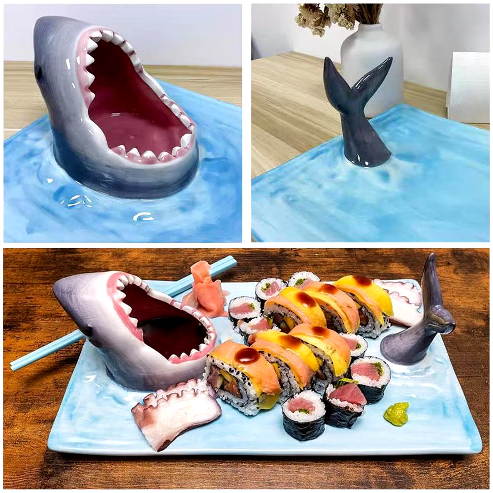 Japanese Internet Celebrity Seaside Shark Ceramic Plate - Dumpling and Sushi Serving Dish for Elegant Kitchen Decor