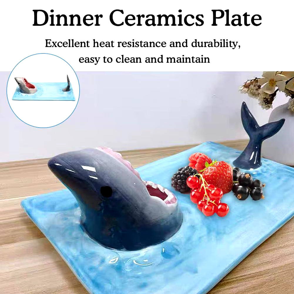 Japanese Internet Celebrity Seaside Shark Ceramic Plate - Dumpling and Sushi Serving Dish for Elegant Kitchen Decor